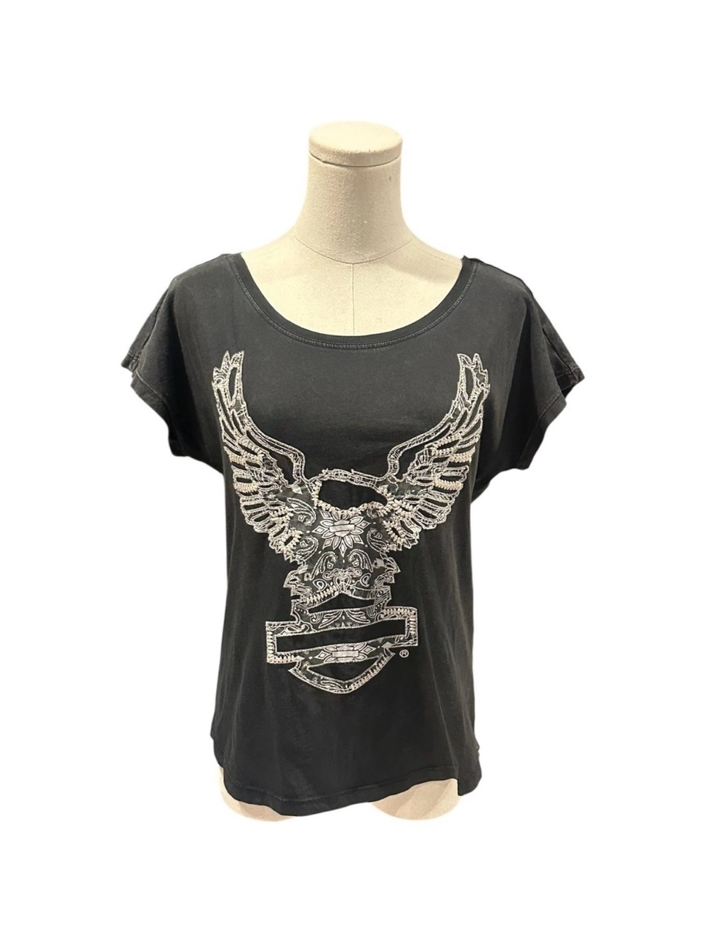 Harley-Davidson Black Collar Tee with Silver Eagle Label